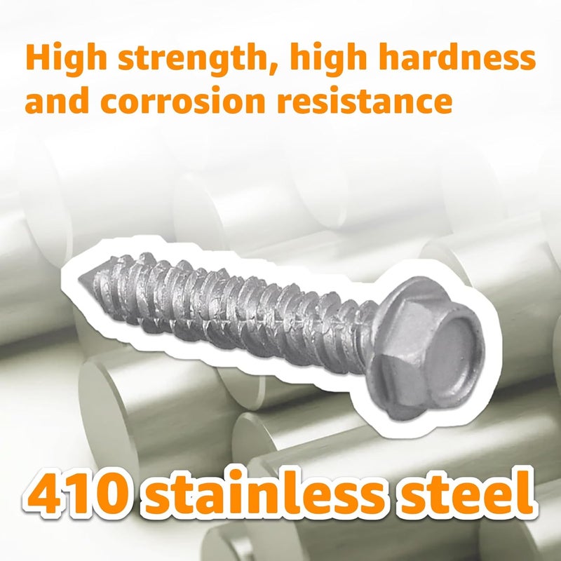 GUSUUI 100 PCS Concrete Screws 1/4" x 1-1/4", 410 Stainless Steel Hex Concrete Screw Kit with Drill Bit and Hex Bit Socket for Anchoring to Masonry, Block, Brick - Image 3